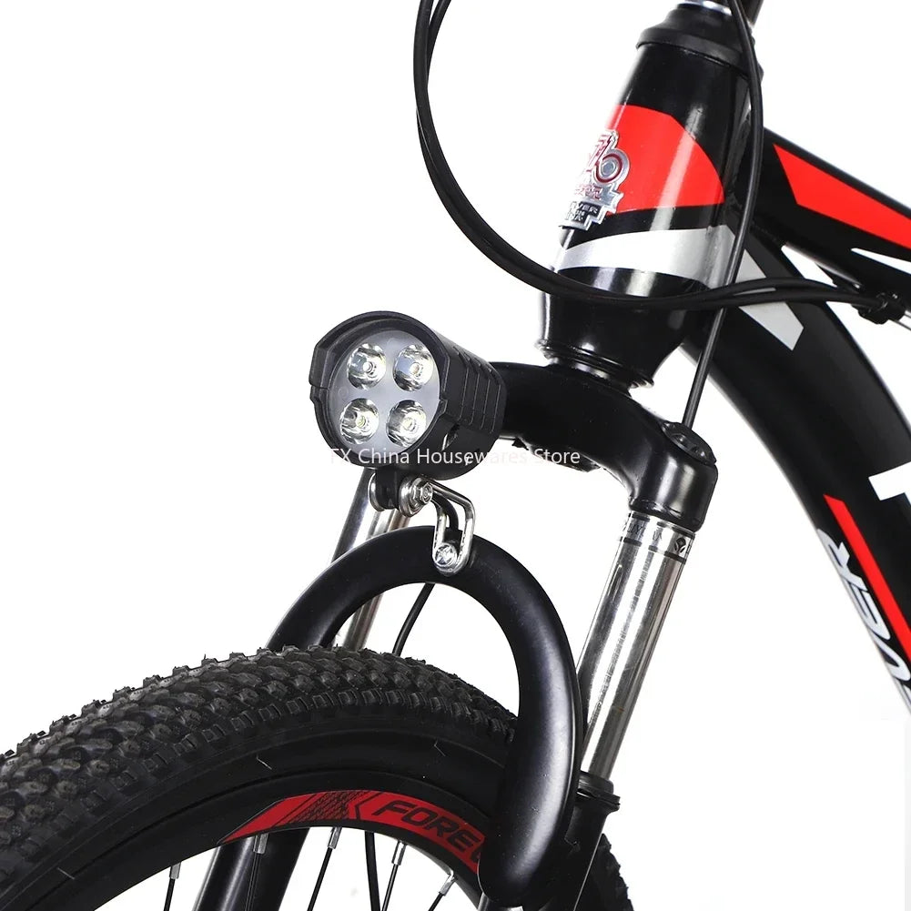 E-Bike Horn Light Electric Bicycle 4 LED Headlight 12W Waterproof 2 in 1 Horn and Light Switch Bicycle Flashlight Oasis Select