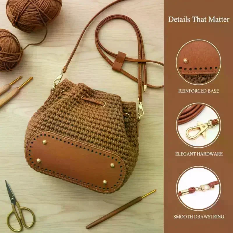 Crochet Handbag DIY Kit – PU Leather Bag Base, Strap & Chain DIY Bag Making Kit Oasis Select