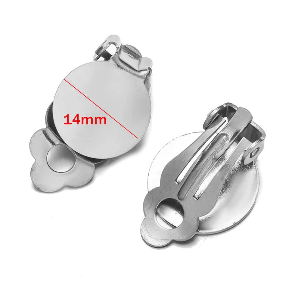 10pcs/Lot Stainless Steel Round Flat Ear Clip Base Converter Non-Pierced Earring Clips For DIY Jewelry Makings Accessories Craft Oasis Select A Steel 14mm
