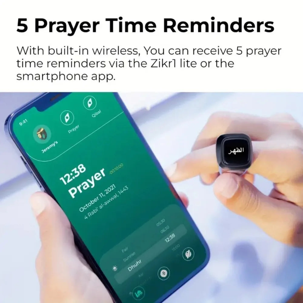 Smart APP Prayer Ring Counter Prayer Time Vibration Reminder,Portable Wearable Smart Tasbih Muslims Zikr Prayer Ring USB Charge Oasis Select