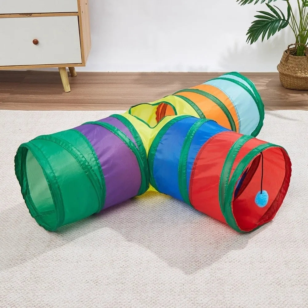 Colorful Folding Cat Tunnel with Ball – Interactive Pet Play