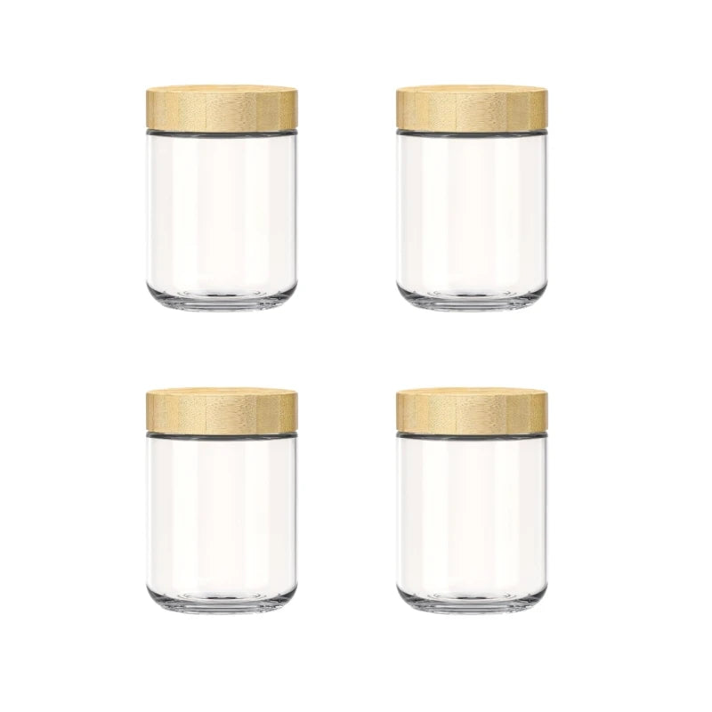 4 Pack Overnight Oats Containers with Airtight Bamboo Lids, Wide Mouth Clear Glass Mason Jars for Meal Prep, Food Storage Oasis Select 450ML-4pcs