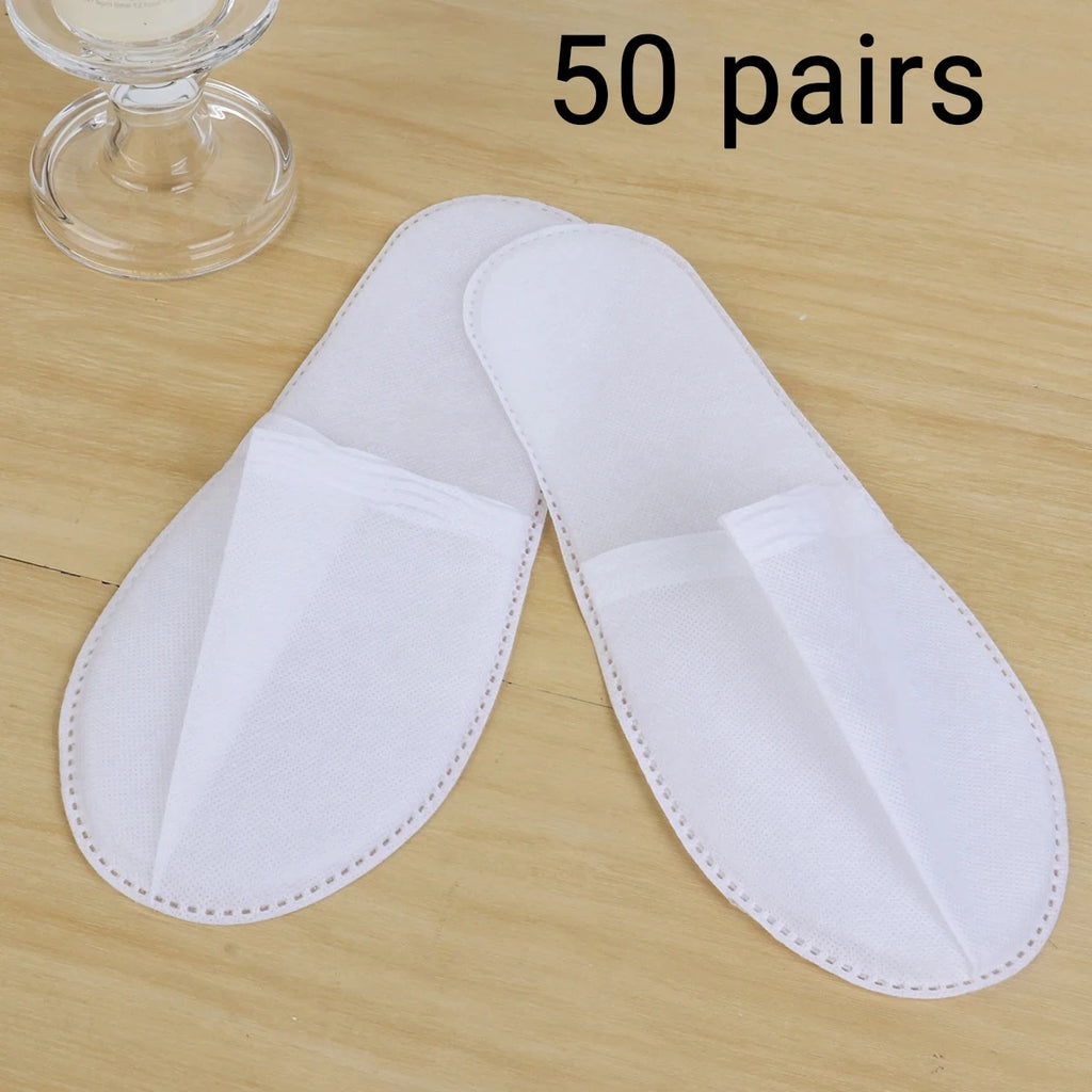 10/30/50 pairs of White Non Woven Disposable Slippers Travel Home Slippers Business Home Hotel Unisex Slippers Oasis Select 50 pairs ONE SIZE