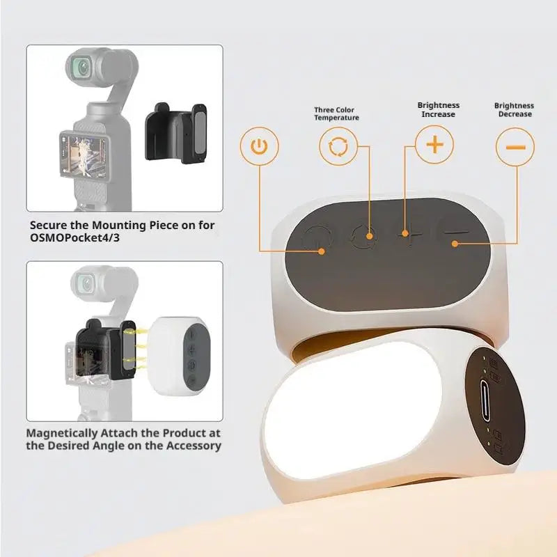LED Light for DJI OSMO Pocket 3 Magnetic Fill Light Action Camera Adjustable Photography Lighting for DJI OSMO Pocket 4 Oasis Select