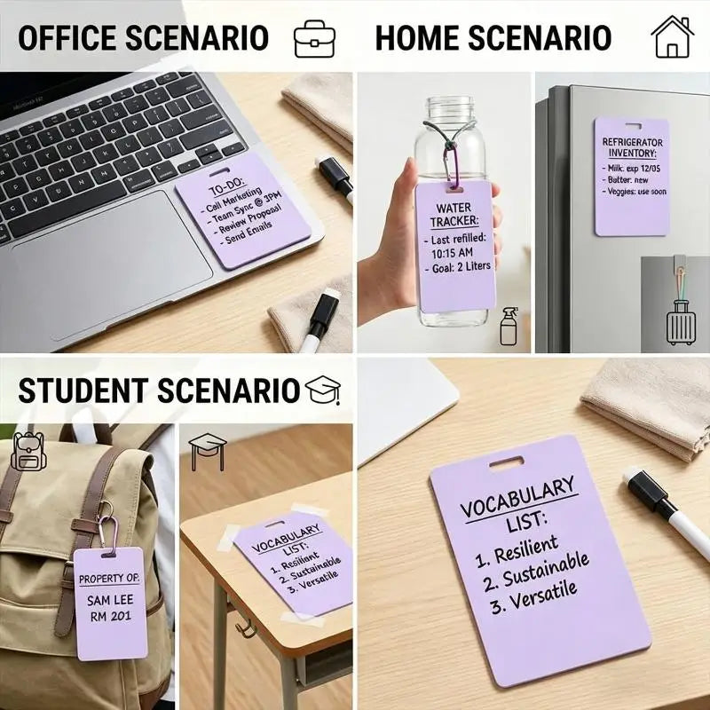 Erasable Badge Sticky Notes Reusable Wipe Clean Memo Pads 1/4Pcs Portable for Student Exam Revision Reminder Oasis Select