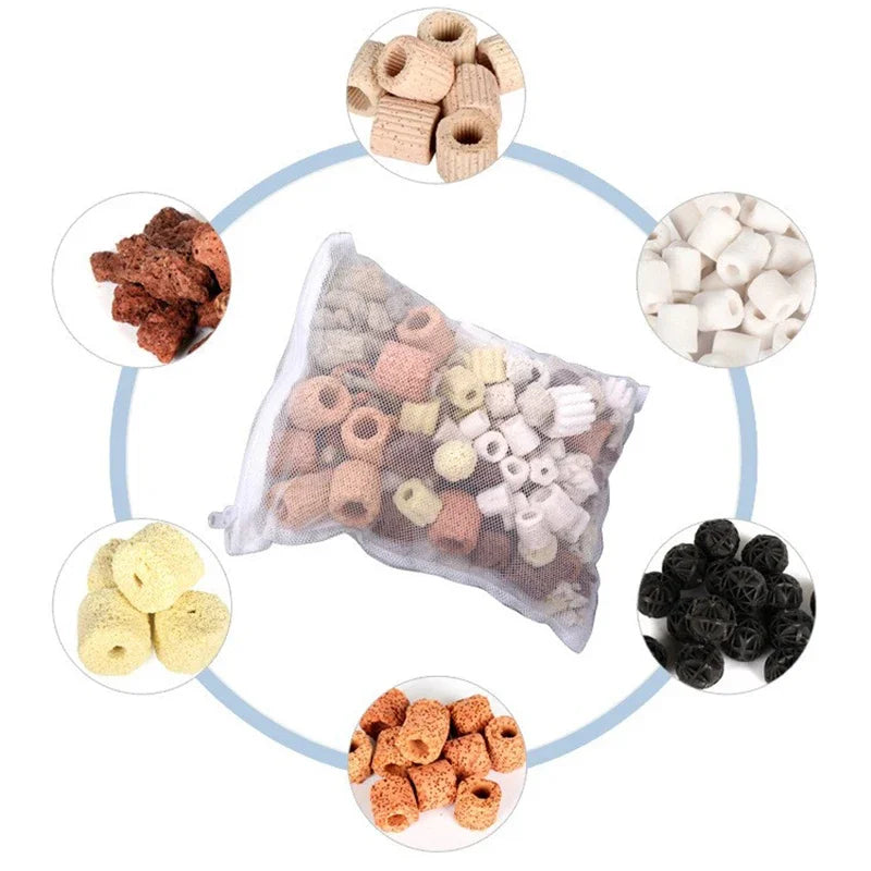 5Pcs Reusable Fine Filter Media Bags Aquarium Filter Net Bags with Zipper for Fresh Saltwater Tanks Aquarium Fish Tank Filter Oasis Select