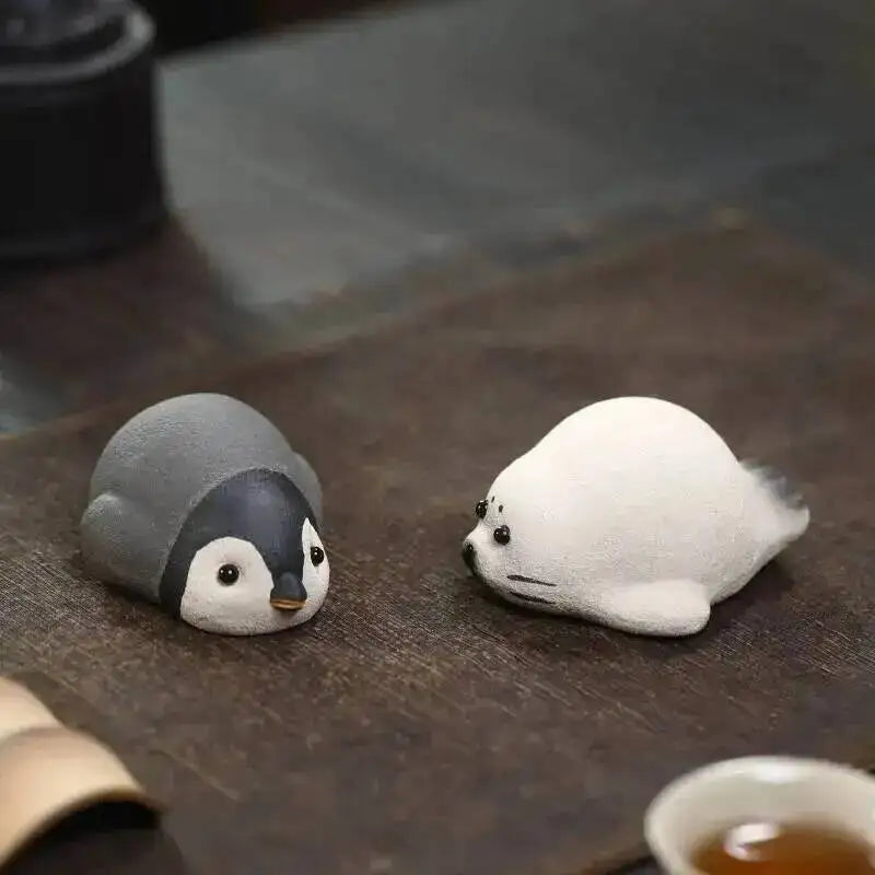 Purple Clay Tea Pet Figurine Penguin Seal Cat Small Ornament Original Mineral Tea Player Oasis Select