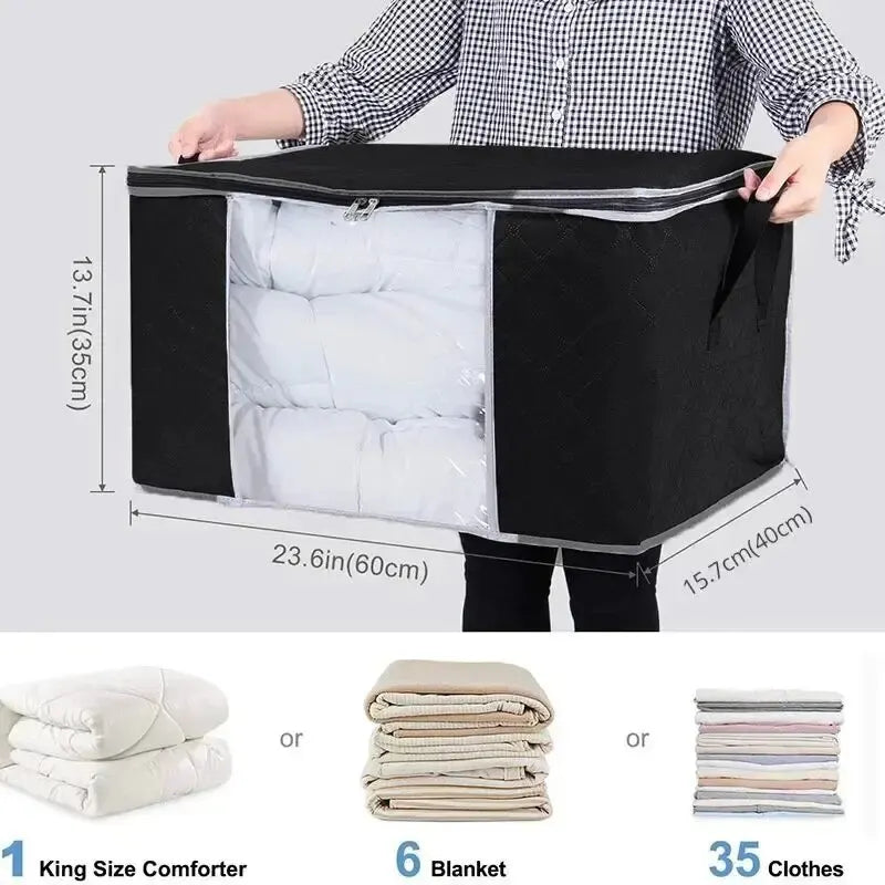 Non-Woven Zipper Blanket Storage Bag | Under Bed Organizer Blanket Storage Bag Oasis Select 1pc black