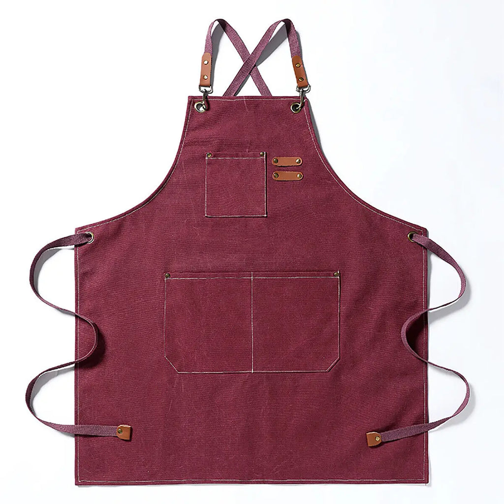 Kitchen Thicken Canvas Apron For Woman Men Waterproof Stain-Resistant With Pockets Cooking Apron Woodworking Painting Work Apron Oasis Select Red
