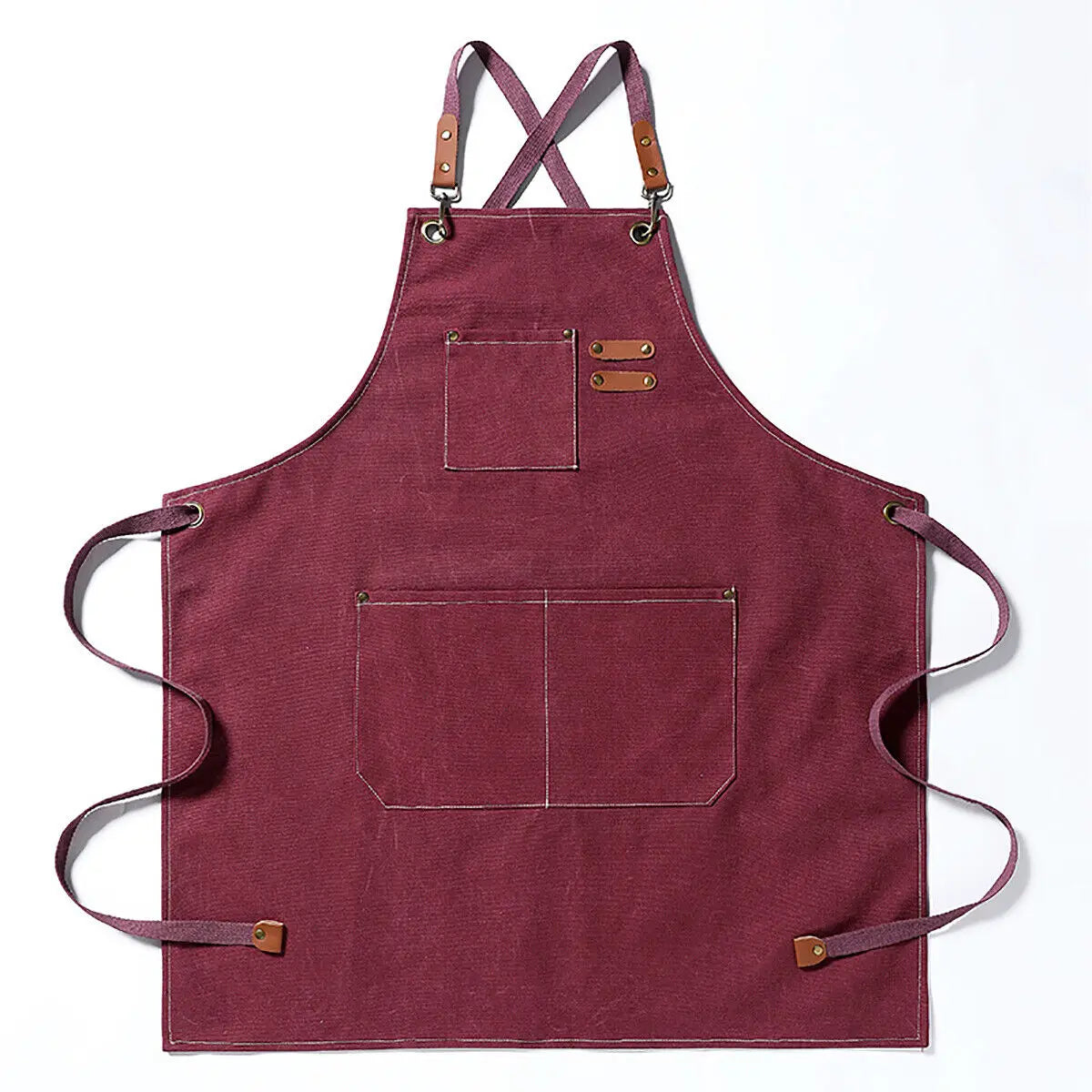 Kitchen Thicken Canvas Apron For Woman Men Waterproof Stain-Resistant With Pockets Cooking Apron Woodworking Painting Work Apron Oasis Select Red
