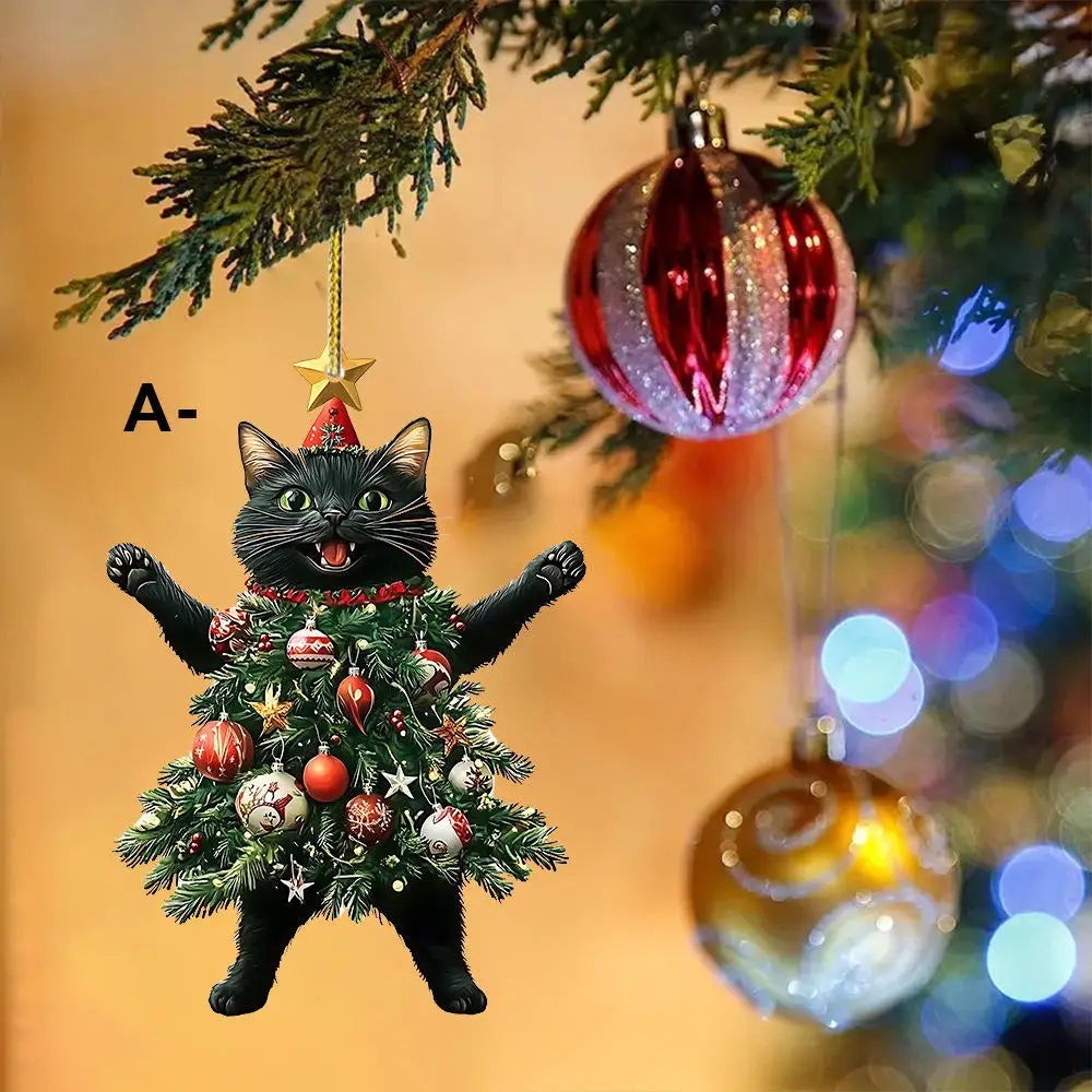2D Acrylic Cat Christmas Ornament | Funny Xmas Tree Pendant