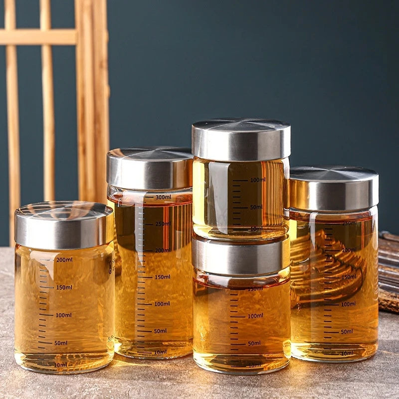2Pcs 100-500ml Glass Storage Cup Portable Seal Thickening High Borosilicate Thermostability Liquid Storage Cup Scale Sealed Jar Oasis Select
