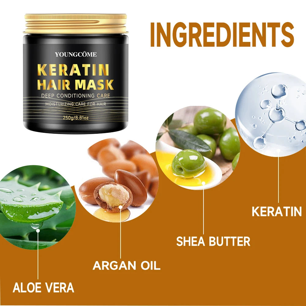 Collagen Hair Mask Repair Damage Dry Frizz Hair Keratin Treatment Soft Smoothing Shiny Deep Moisturizing Curly Hair Care Product Oasis Select