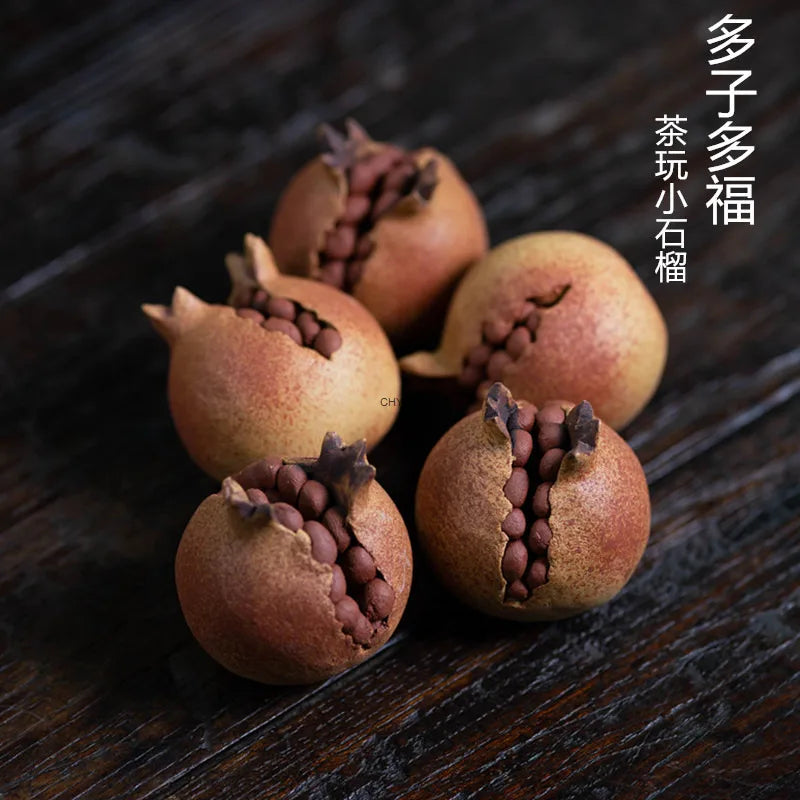 Yixing Pure Handmade Purple Clay Bionic Tea Pet Pomegranate Ornament Sculpture Tea Set Accessories Tea Ceremony Tea Play Oasis Select