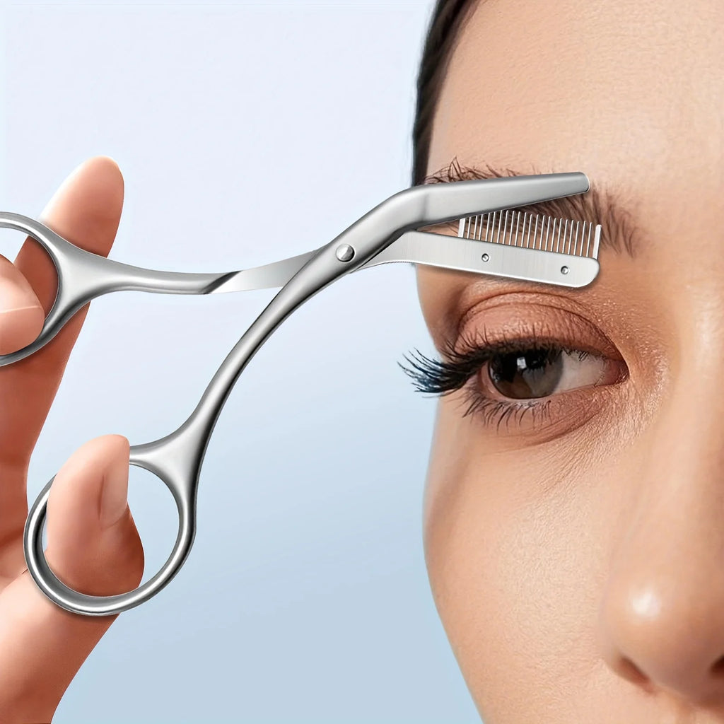 Professional Stainless Steel Eyebrow Scissors with Comb - Anti Allergic Ergonomic Dual Hand Design, Precise Shaping Oasis Select