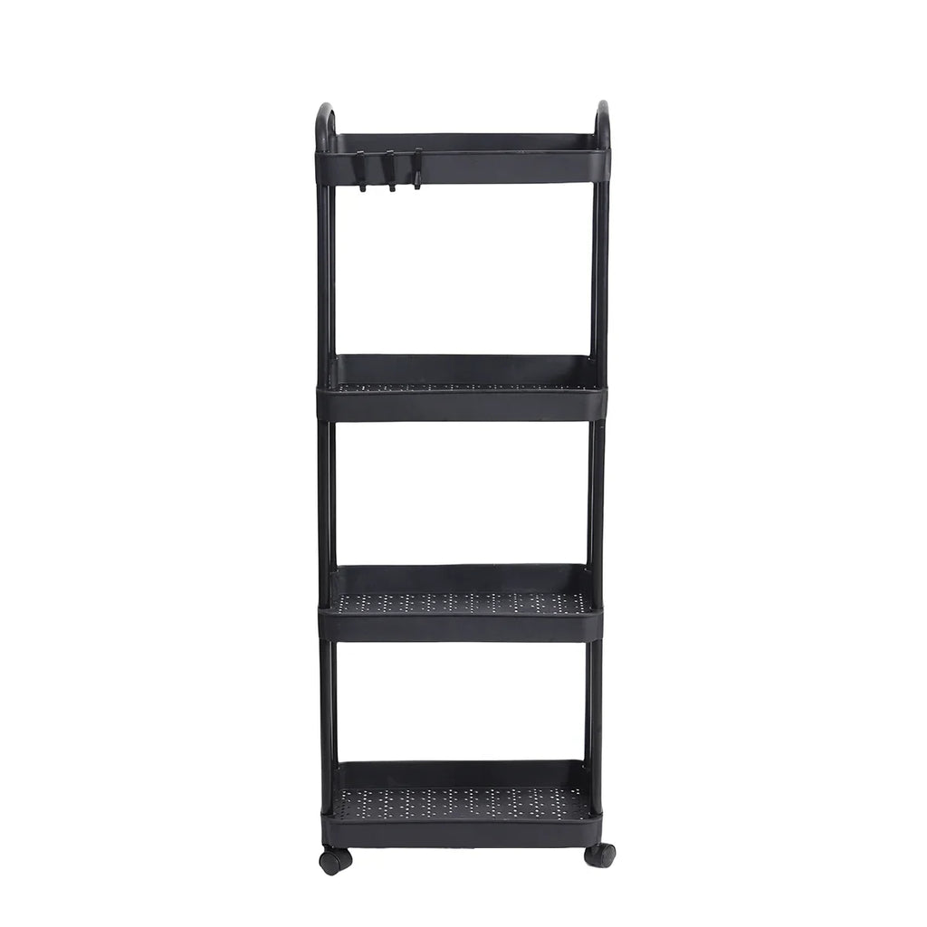 3/4-Tier Rolling Storage Cart with Lockable Wheels | Multi-Room Rolling Storage Cart Oasis Select 4 Tiers black