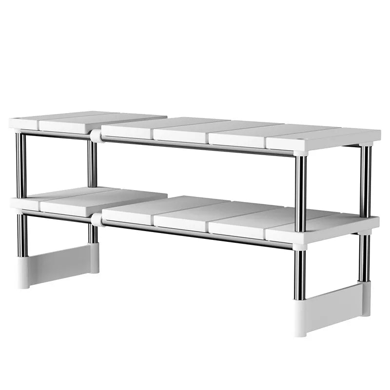 Adjustable Under Sink Storage Rack,Expandable Kitchen & Bathroom Cabinet Organizer, Durable Space-Saving Multi-Layer Pot Holder Oasis Select double layer