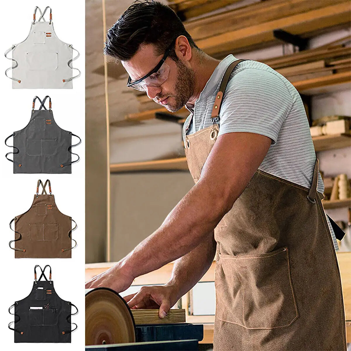 Kitchen Thicken Canvas Apron For Woman Men Waterproof Stain-Resistant With Pockets Cooking Apron Woodworking Painting Work Apron Oasis Select