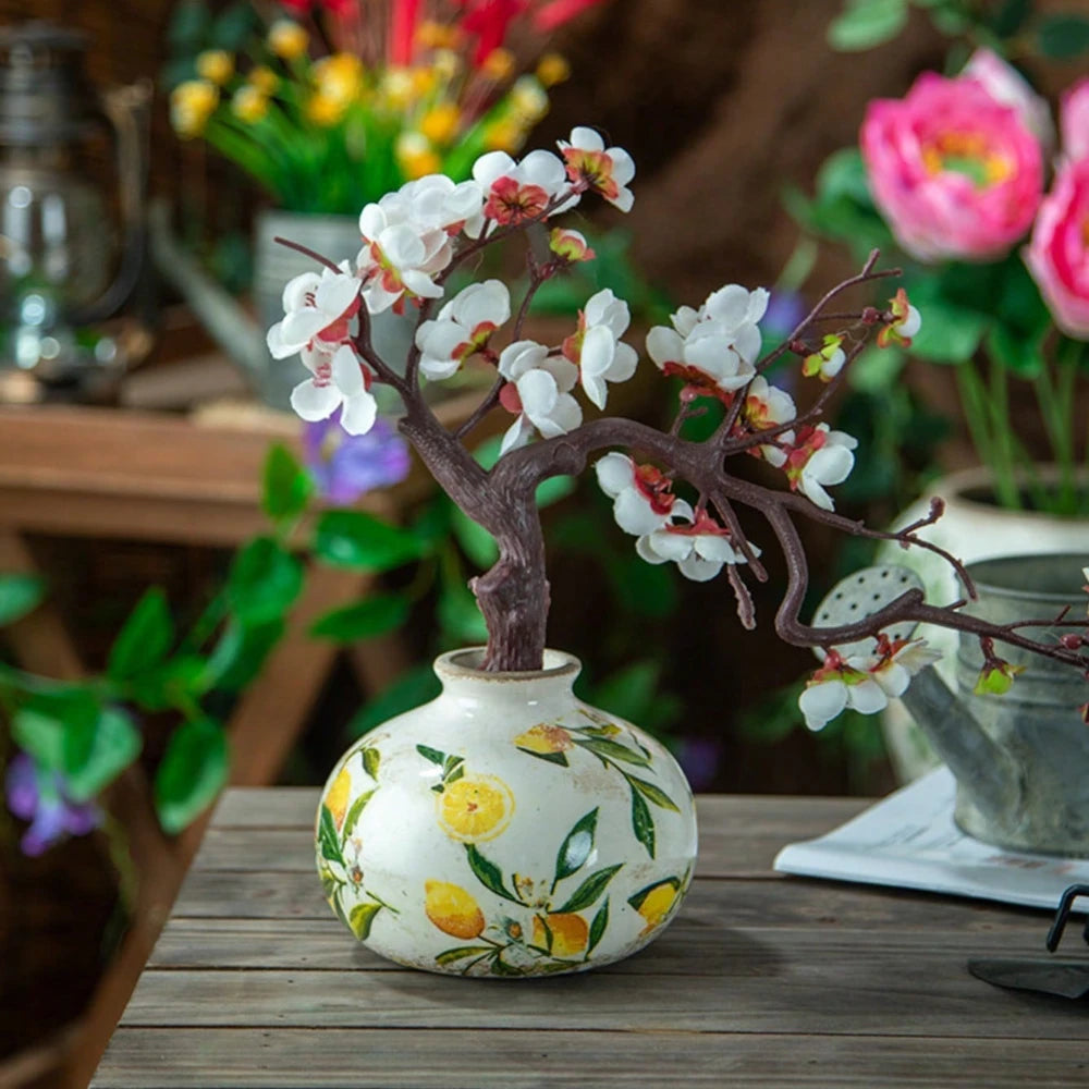 Lemon Print Mini Ceramic Vases Home Ornament Mini Cute Desktop Flower Vase Creativity Flower Arrangement Storage Home Decor Gift Oasis Select