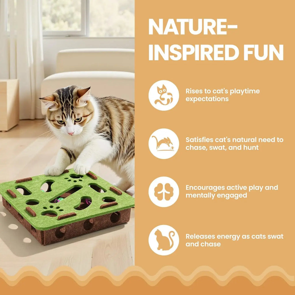 Felt Cat Puzzle Maze – Battery-Free Toy with 3 Secure Bell Balls for Indoor Cats, Encourages Hunting Instincts Oasis Select