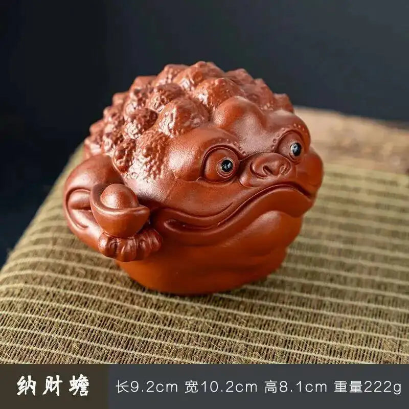 Purple Clay Kung Fu Tea Pet Ornament Handcrafted Purple Clay Lucky Golden Toad Pixiu Tea Table Ceramic Tea Play Oasis Select Toad - Red Clay