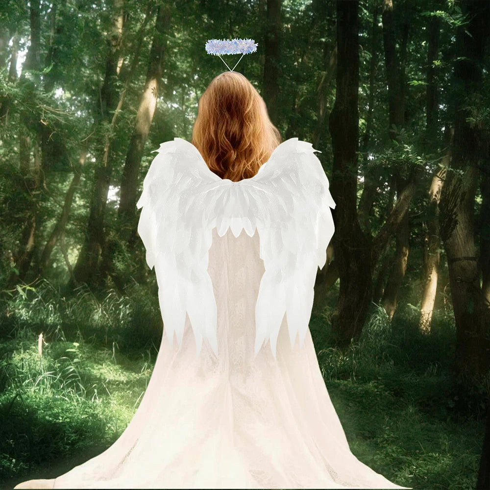 White/Black Angel Wing Real Feather Fairy Wing Dance Party Christmas Masquerade Carnival Cosplay Costume Oasis Select