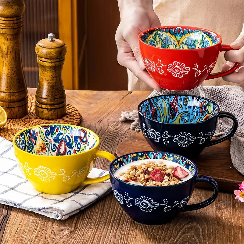 1pcs Vintage Bohemian Ceramic Mug Multi-purpose Daily Drinking Vessel Nice Present for Friends Family Work Partners Oasis Select