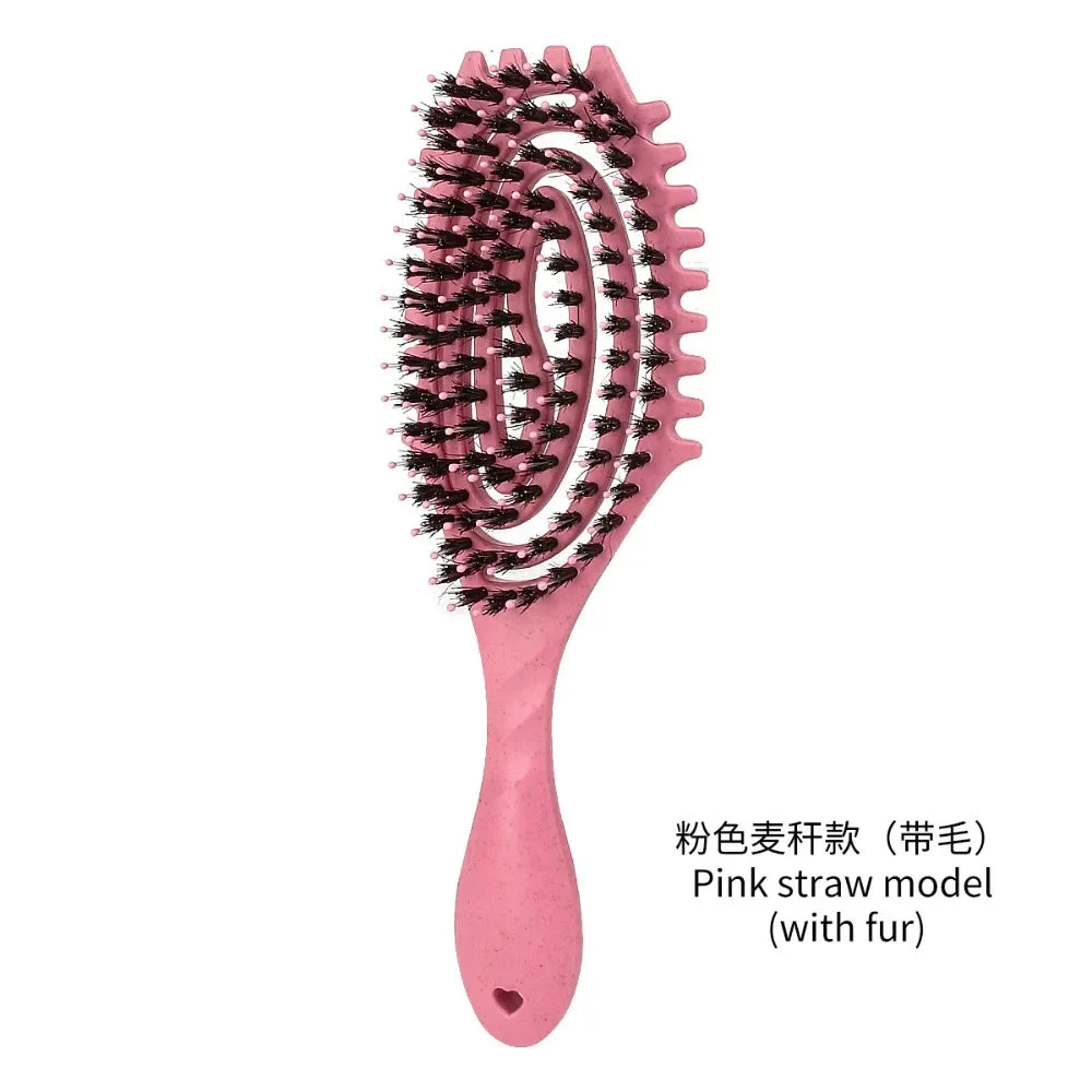 Curls Define Styling Brush Tangled Boar Bristle Hair Comb Anti Detangling Hair Styling Tool Hollow Out Wet Dry Dual Purpose Comb Oasis Select Pink