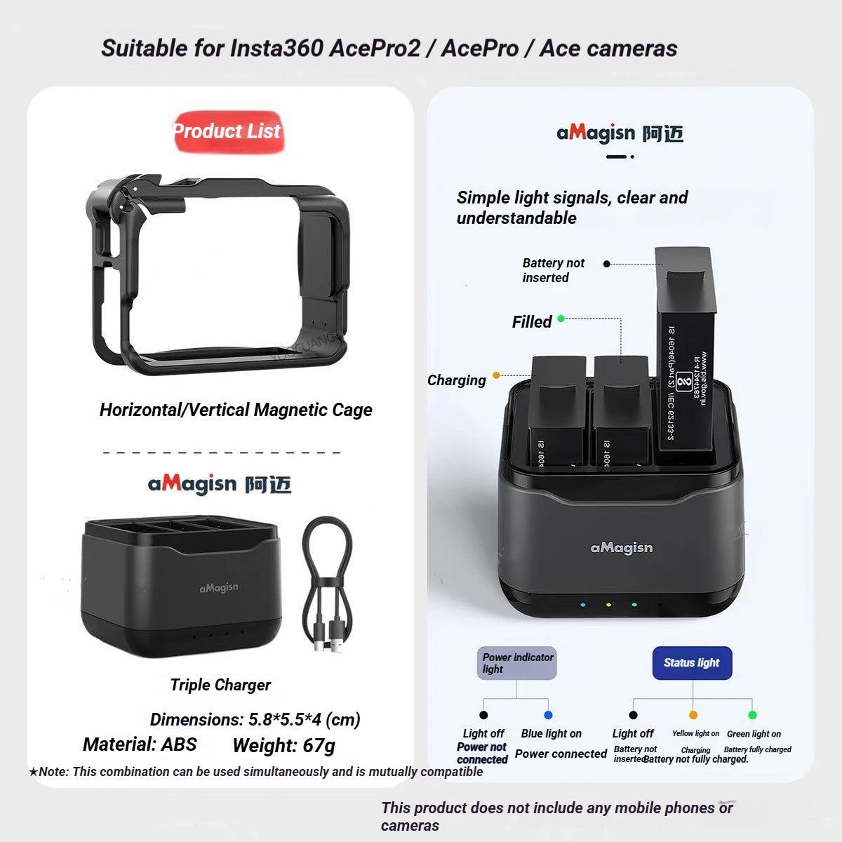 aMagisn Plastic Cage for Insta360 Ace Pro 2 / Ace Pro / Ace