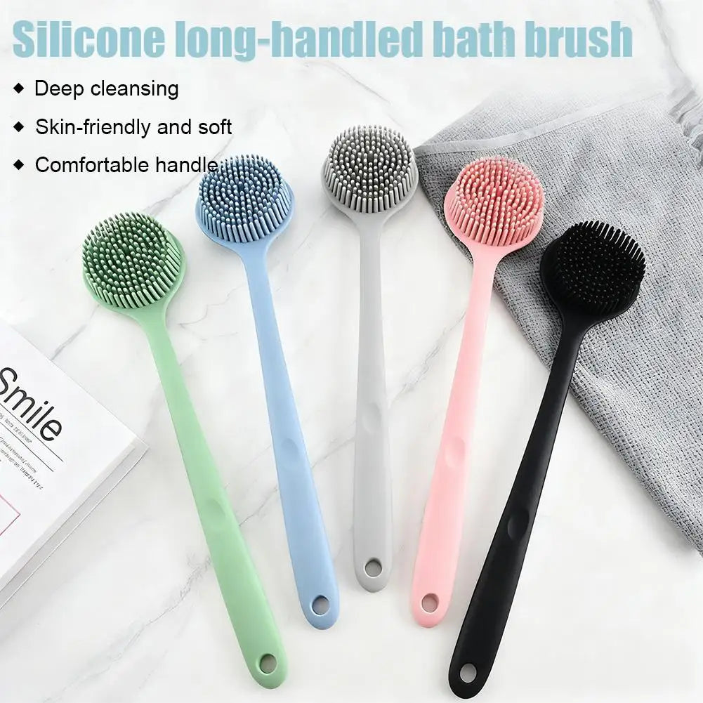 Long-Handle Silicone Bath Brush – Double-Sided Body Scrubber