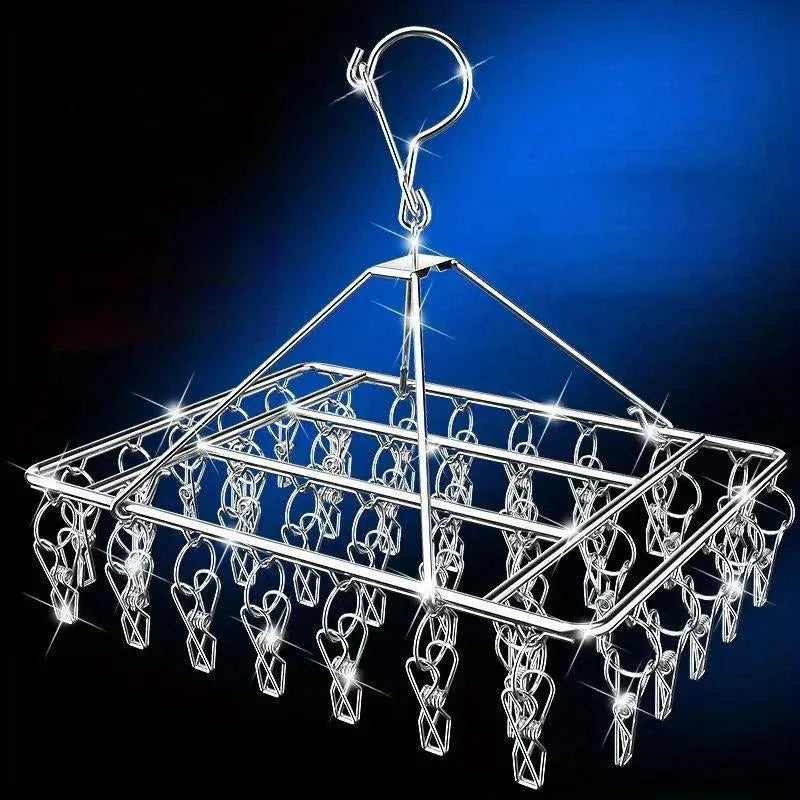 Stainless Steel Laundry Clothes Rack with Clip, Polished Metal Rotating Hook, Windproof Lock Design, Detachable Clip Oasis Select