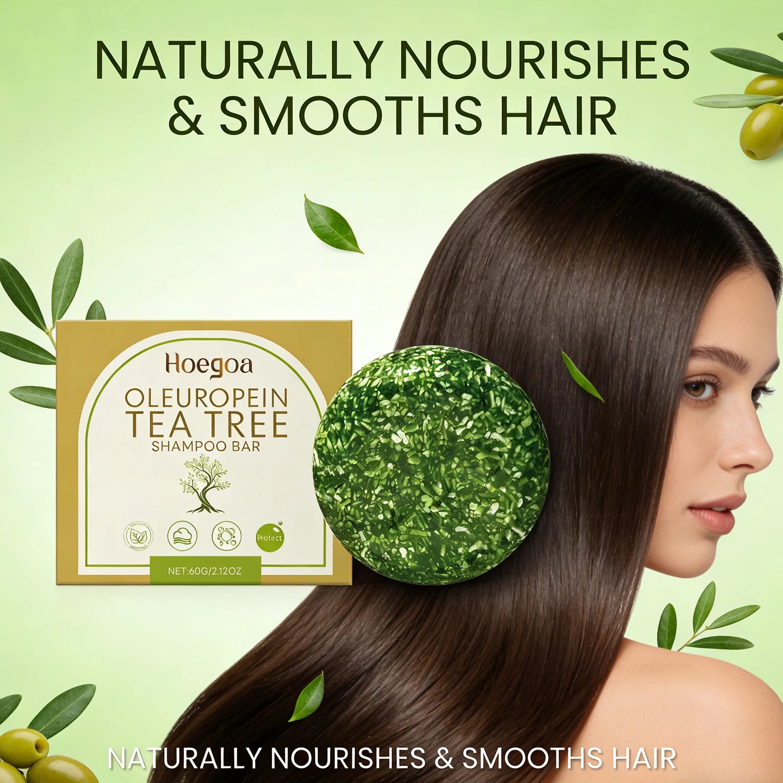 Oleuropein Tea Tree Shampoo Bar Oil Control Fluffy Hair Gentle Cleansing Scalp Nourishing Smooth Hair Strengthen Roots Hair Care Oasis Select