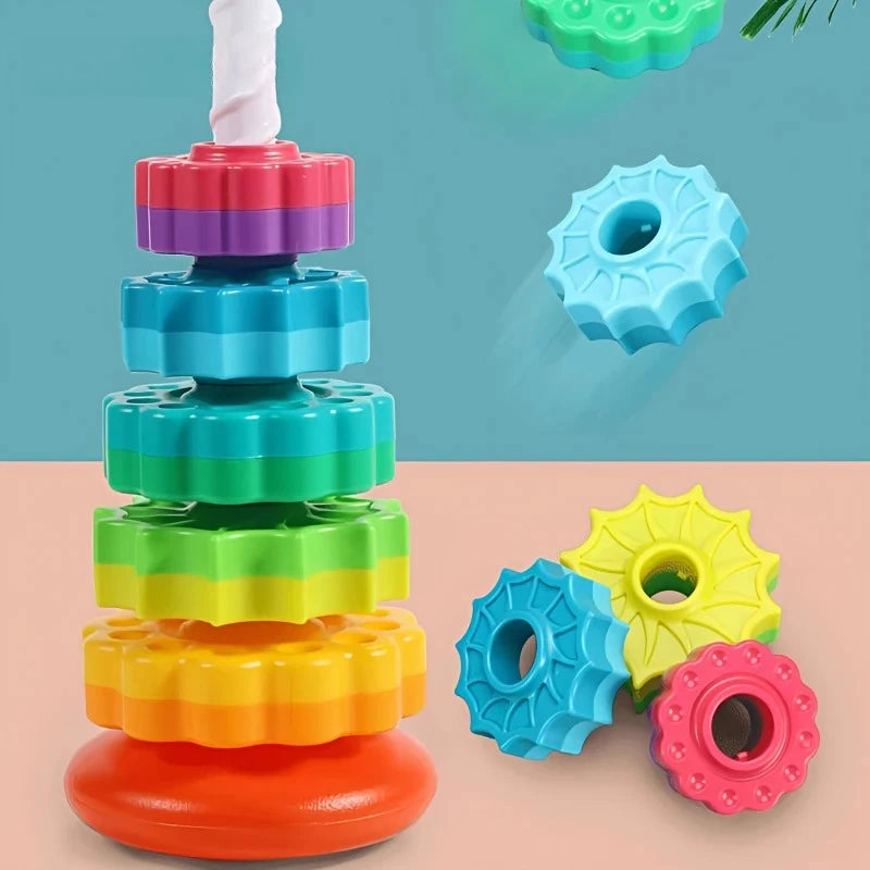 Montessori Rotating Rainbow Tower Baby Stacking Puzzle Toys Safety and Environmental Protection Colored Children's Toys Oasis Select