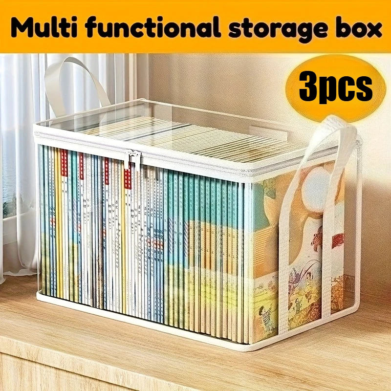 3PCS Heavy-duty Transparent Storage Box with Flip Cover - Space Saving Stackable Design, Suitable for Books, Clothing, Toys Oasis Select 3PCS wHITE