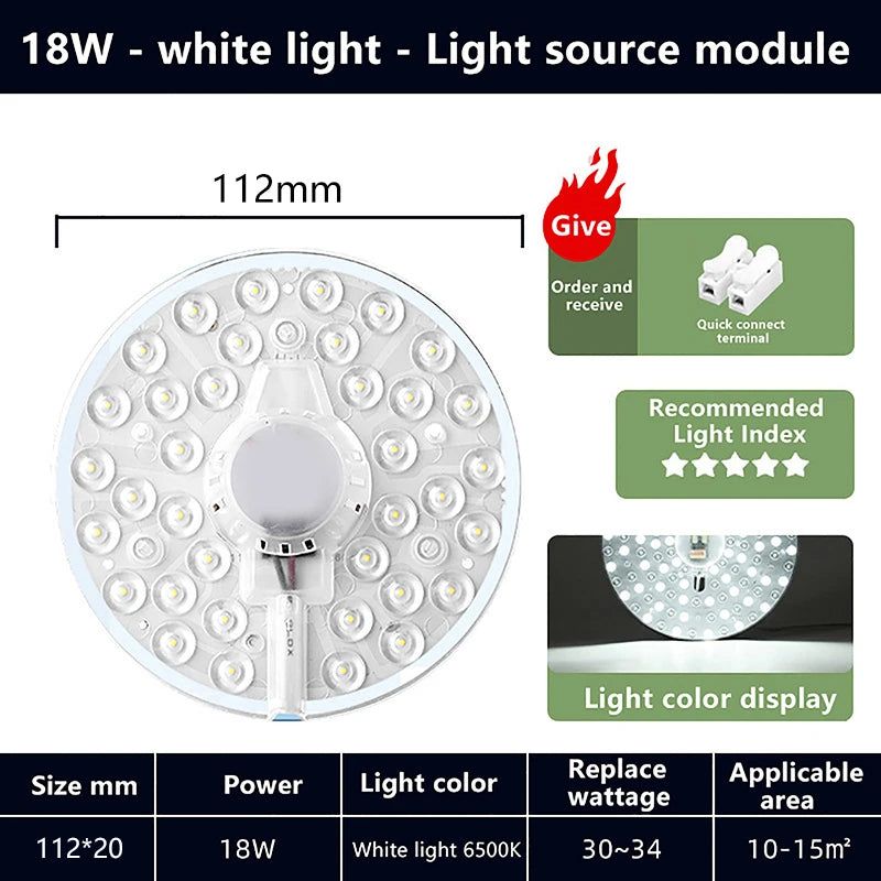 Hot Sale 1 Set Magnetic Suction LED Panel Circle Ring Light 12W 18W 24W 36W 48W 72W LED Round AC220V Ceiling Lamp Light Source Oasis Select 18W white light