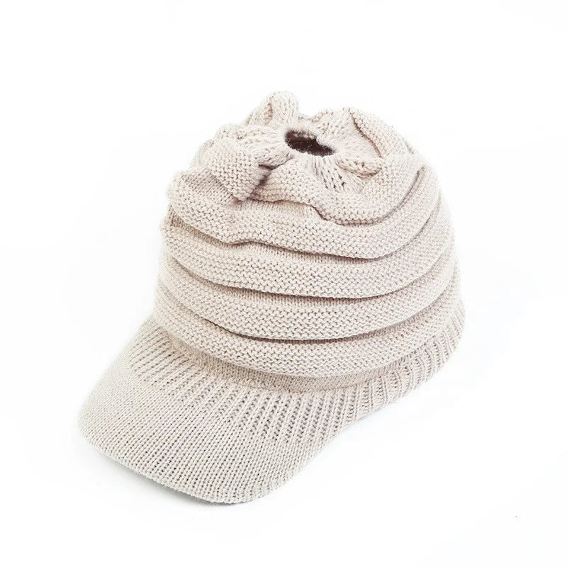 Classic European and American Knitted Hat Warm Knitted Hat Women's Empty Top Knitted Ponytail Hat Duck Tongue Winter Warmth Oasis Select 11