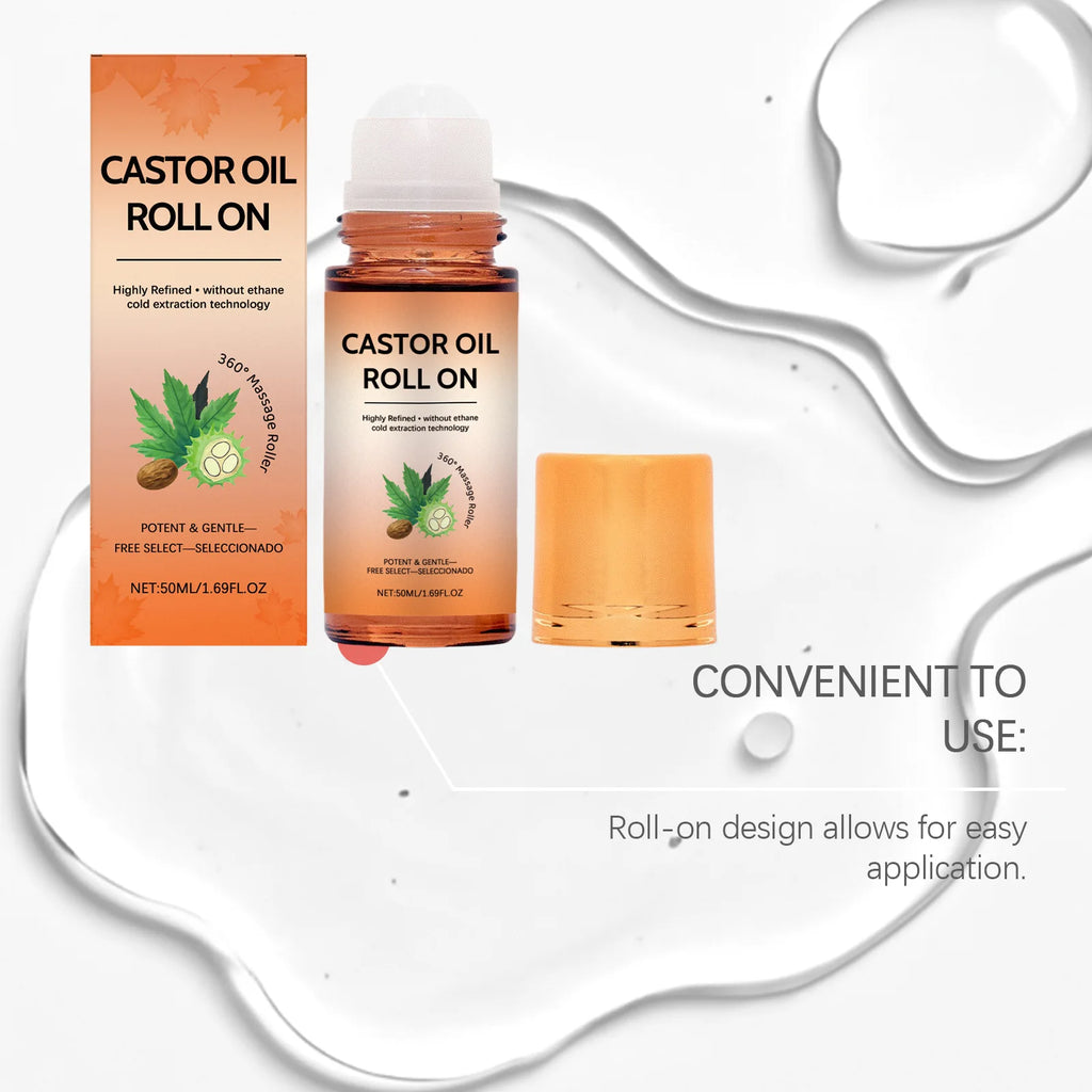 Natural Castor Oil Roll-On for Hair & Skin Care, 360° Massage Roller Deep Hydration Anti-Frizz Scalp Treatment Body Moisturizer Oasis Select
