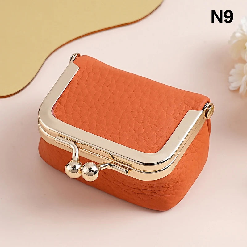 Genuine Leather Kiss Lock Coin Purse | Mini Square Wallet