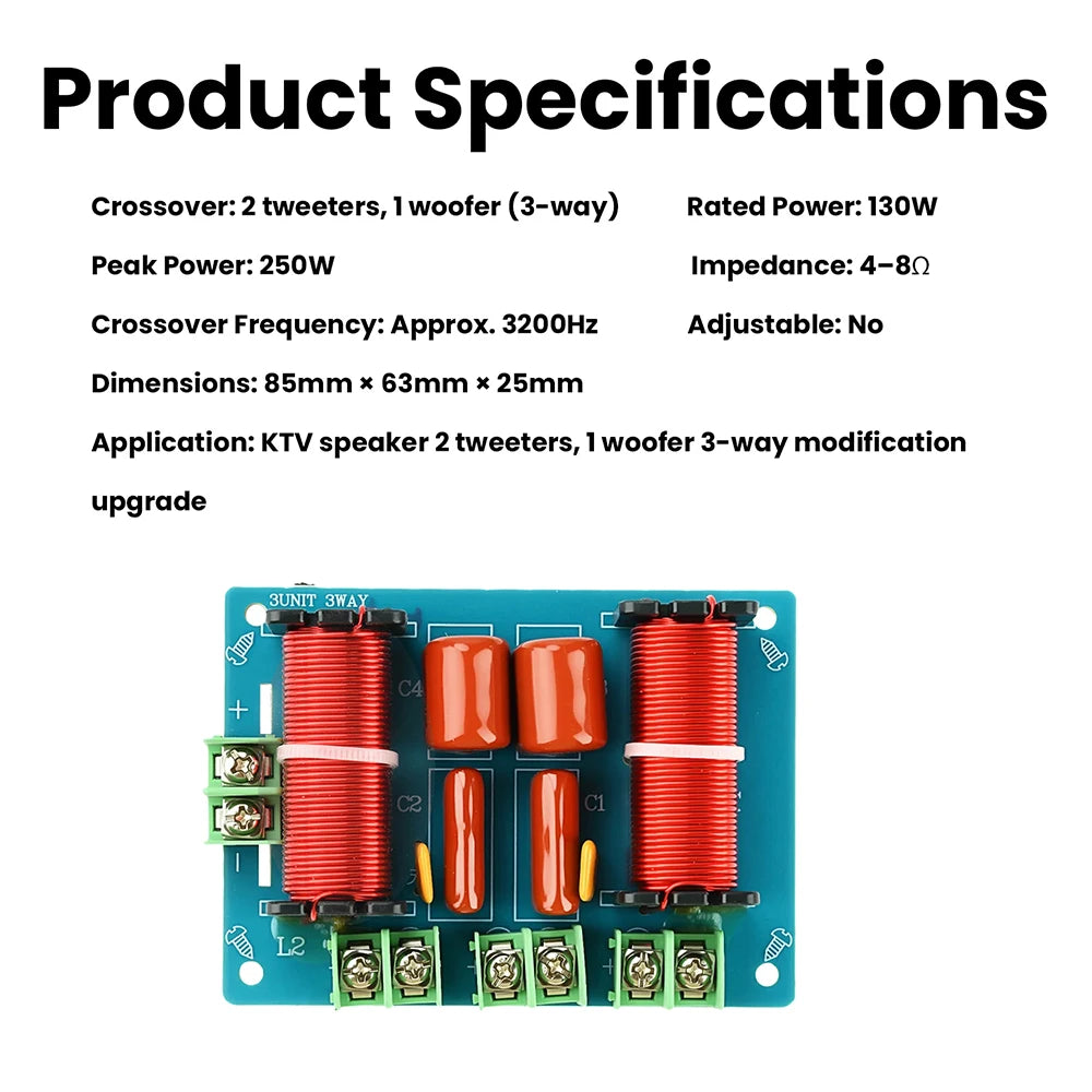 250W 2 High 1 Low Three-Way Crossover for KTV Stage Speakers Hifi Fever Grade Audio Divider with Precise Frequency Separation Oasis Select