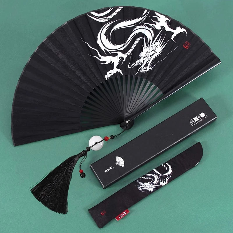 Ancient Folding Fan Black Dragon Fan Chinese Style Summer Hanfu Folding Fan Oasis Select