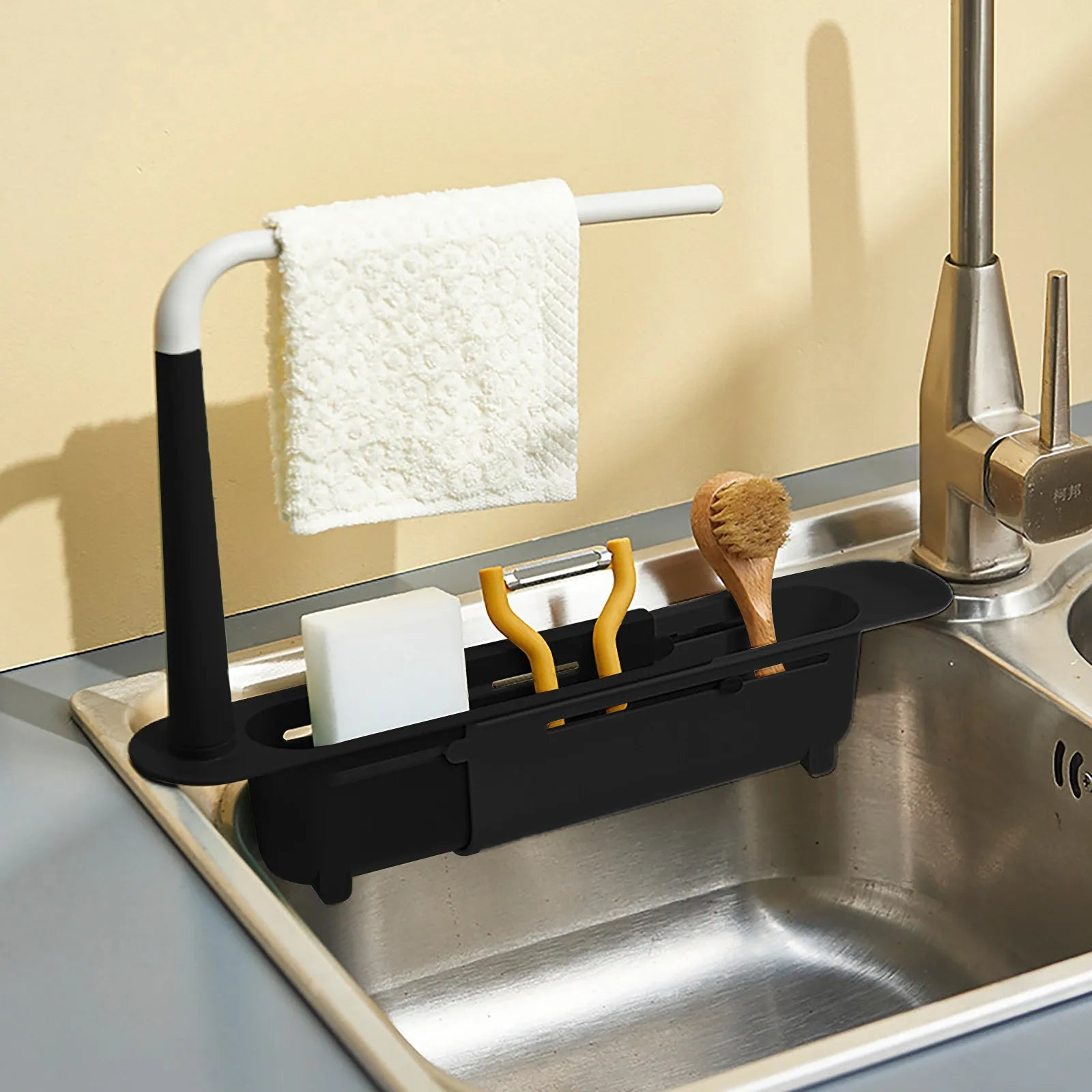 elescopic Sink Shelf Drainer Rack Kitchen Organizer Soap Sponge Holder Towel Rack Storage Organizer Basket Gadgets Accessories Oasis Select