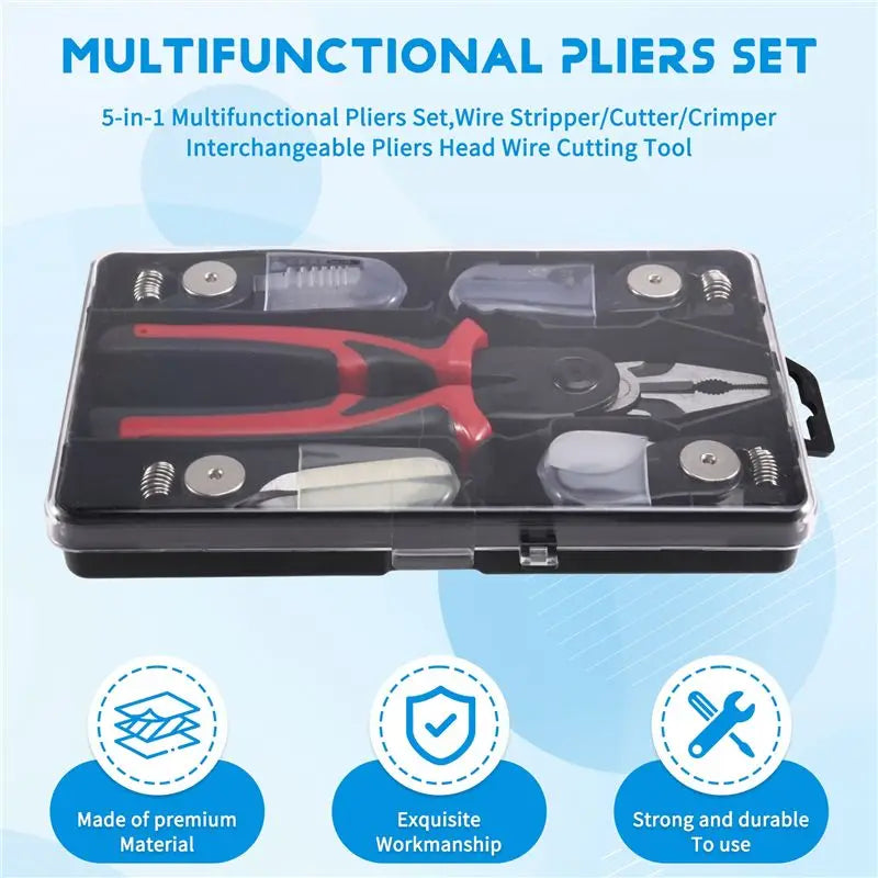 LIKE WISH 5In1 Multifunctional Pliers Set Wire Stripper/Cutter/Crimper Interchangeable Pliers Head Wire Cutting Tool Oasis Select
