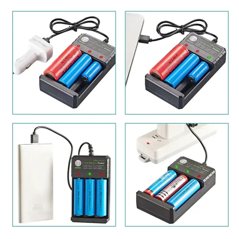 Smart 18650 Charger 3 Slots 4.2V Li-ion Battery USB Independent Charging 18650 18500 14500 16650 26650 Lithium Battery Charger Oasis Select