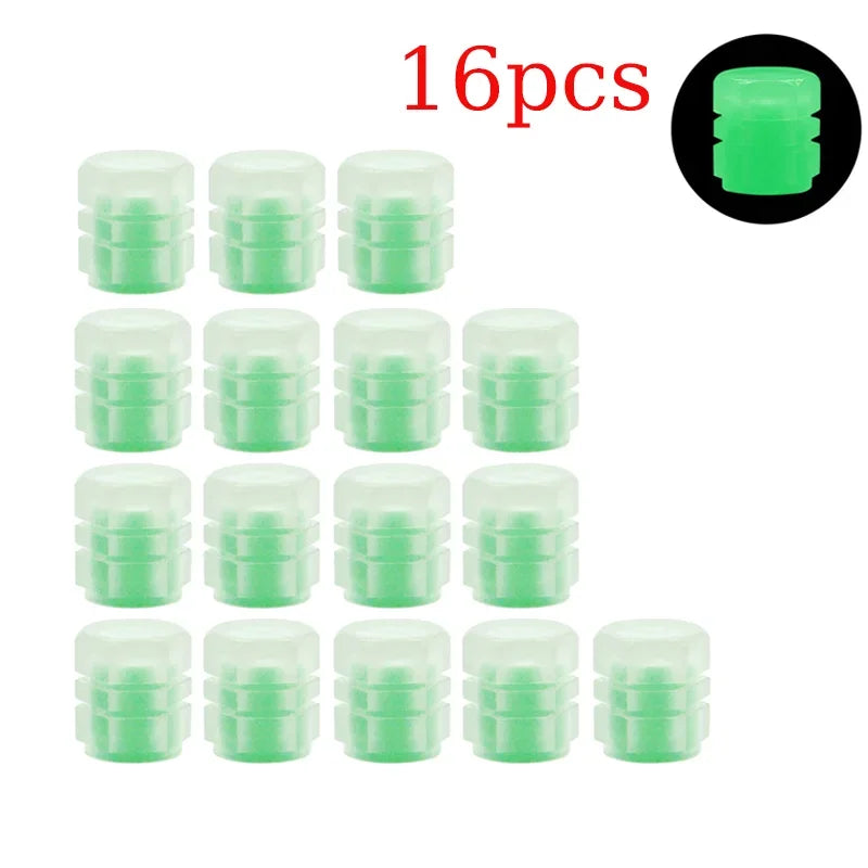 4/8/16/20pcs Universal Luminous Bicycle Tire Valve Caps Night Glowing Decor Motorcycle Bike Valve Stem Cap Wheel Nozzle Oasis Select 16pcs green