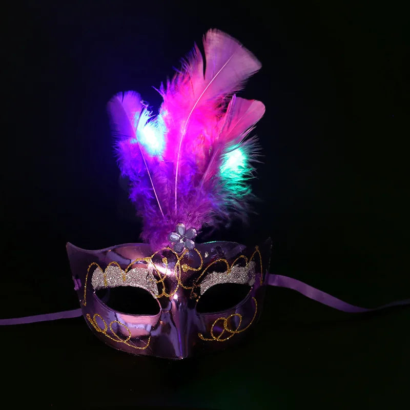 LED Glow Feather Butterfly Masquerade Mask | Venetian Party