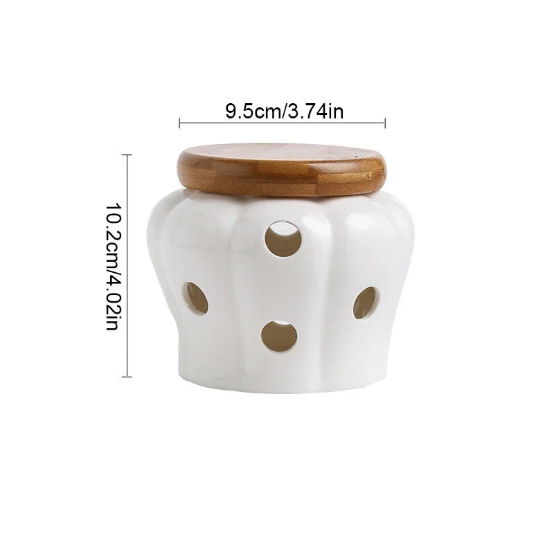 Pumpkin Jar with Lid Hollow Out Kitchen Ventilation Storage Tank Durable Ceramic Garlic Ginger Dried Chili Pepper Storage Jars Oasis Select White