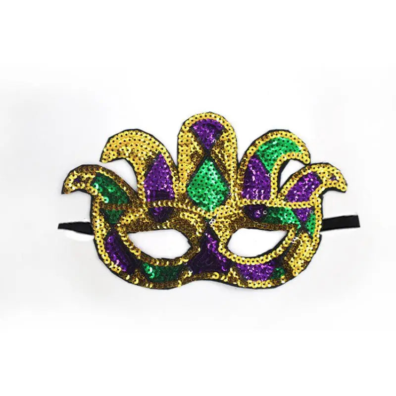1PC Purple Green Yellow Sequin Mardi Gras Masque Masquerade Venetian Carnival Half Face Mask Halloween Cosplay Accessories Oasis Select D