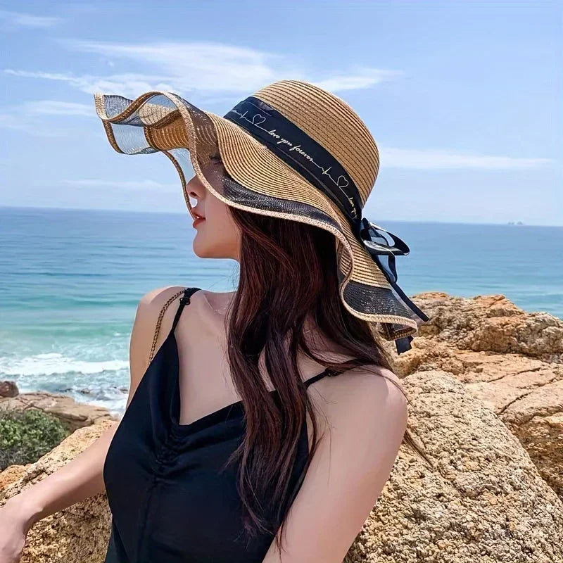 Elegant Wide Brim Sun Hat with Bowknot - UV Protection, Breathable Straw Beach Cap for Women, Perfect for Outdoor Leisure Oasis Select