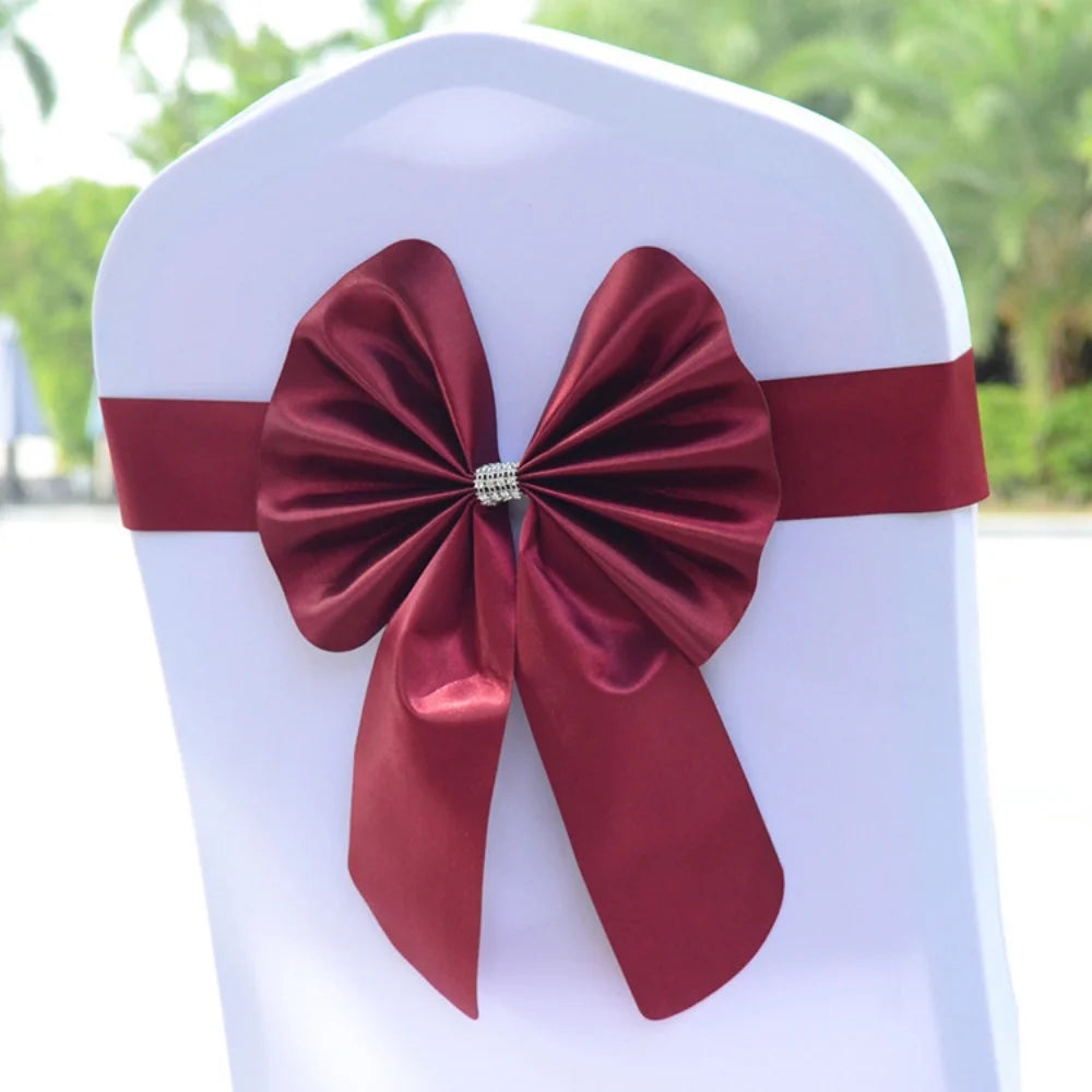 New Sashes Elastic Bow Tie Ready Made Chair Sashes Band For Wedding Party Hotel Banquet Event Decoration Oasis Select Wine red