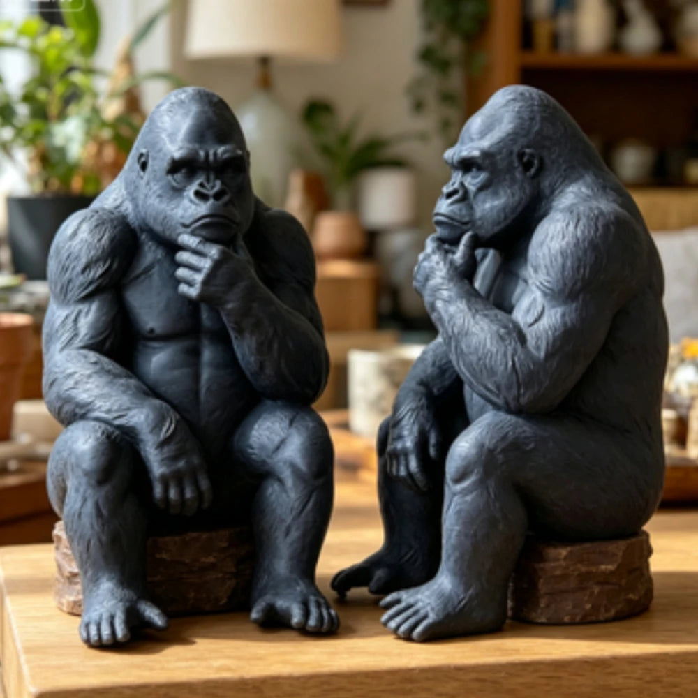 Thinking Gorilla Shelf Sitter Figurine Meditation Sitting Ape Ornaments for Home Book Edge & Office Desktop Ornament Decor Gifts Oasis Select